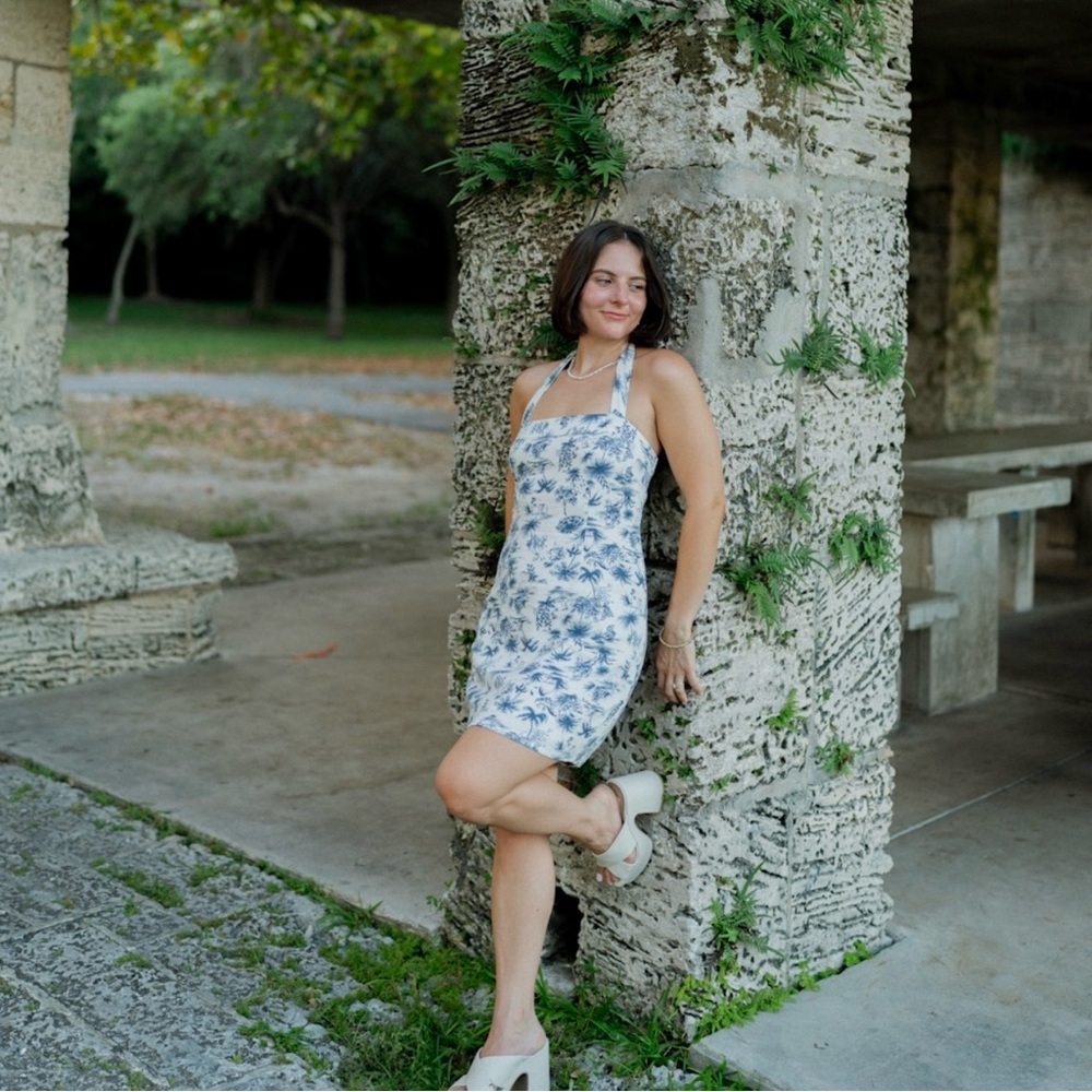 Abercrombie & Fitch Floral Halter Dress Blue and White